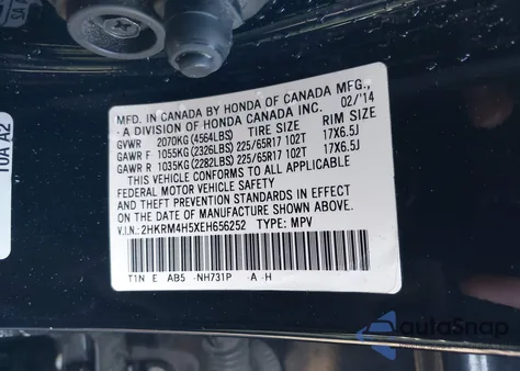 2014 Honda Cr-V Ex from USA, damaged, VIN 2HKRM4H5XEH656252